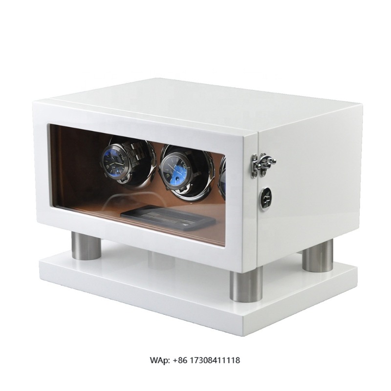 Luxury Watch Winder - Biało-brązowy skórzany kontroler, gyroskop, obrotowy podwójny